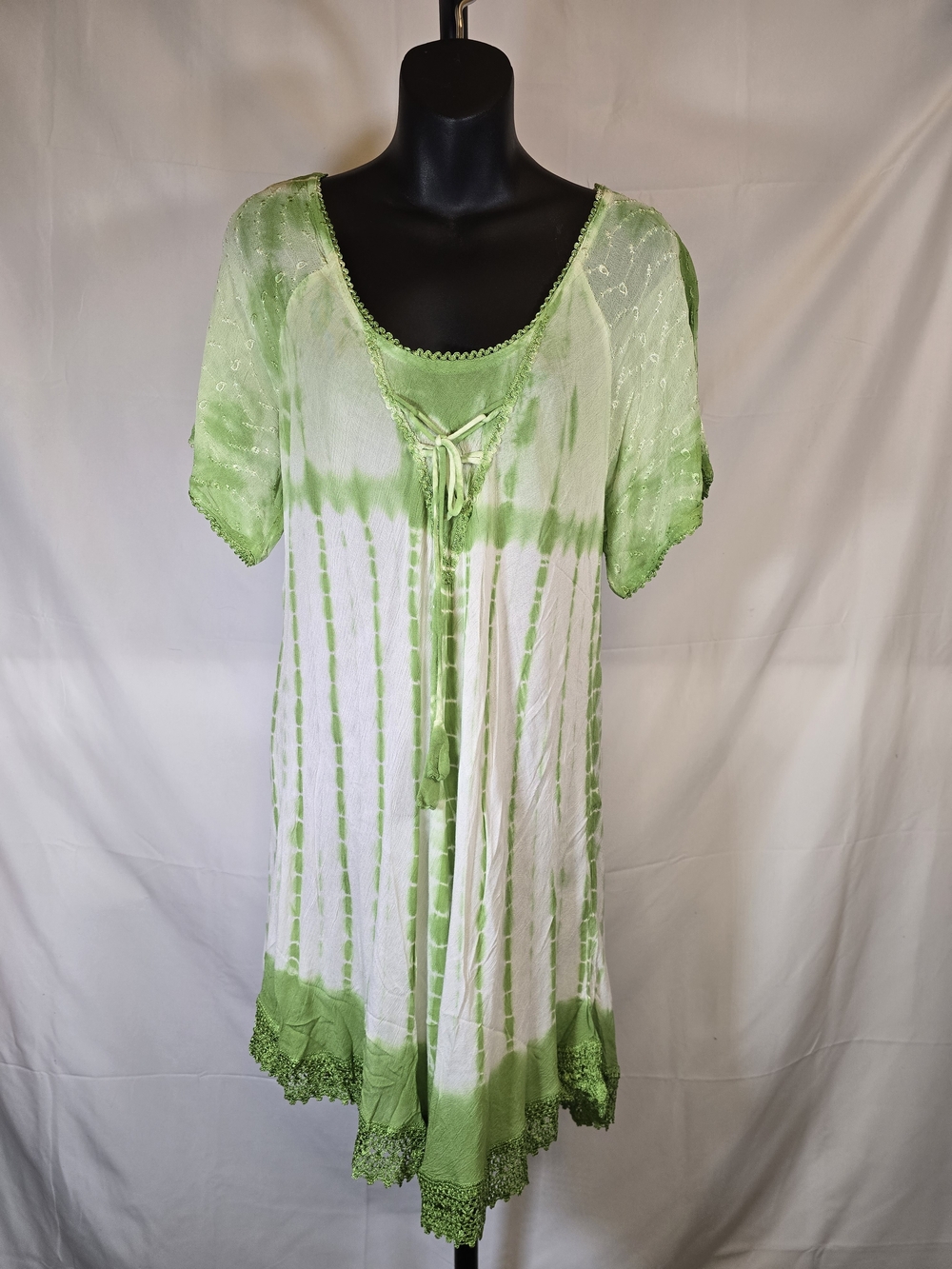 Green and White Tie-Dye Swim Coverup Dress